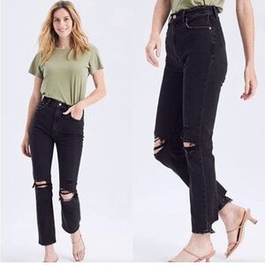 Abercrombie The Ankle Straight Ultra High Rise Black Distressed Denim Jeans 26